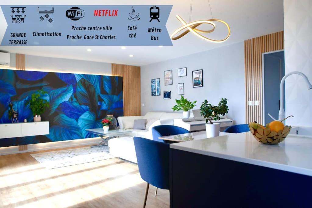 T3 Le Designer 4E-Terrasse-Climatisation & Netflix Apartment Marseille Luaran gambar